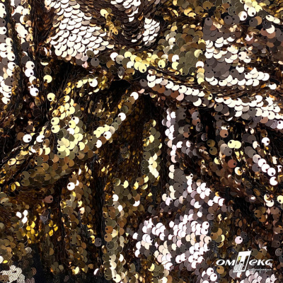 Трикотажное полотно, Сетка с пайетками, шир.130 см, #315, цв.-бронза/золото - купить в Ханты-Мансийске. Цена 693.39 руб.