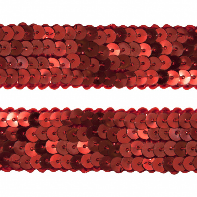 Тесьма с пайетками 3, шир. 20 мм/уп. 25+/-1 м, цвет красный - купить в Ханты-Мансийске. Цена: 778.19 руб.