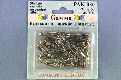 Булавки английские РАК-030 изогнутые, ассорти в блистере 30 шт.  - купить в Ханты-Мансийске. Цена: 249.83 руб.