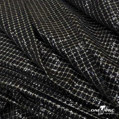 Ткань костюмная с пайетками, 100%полиэстр, 460+/-10 гр/м2, 150см #309 - цв. чёрный - купить в Ханты-Мансийске. Цена 1 203.93 руб.