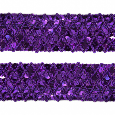Тесьма с пайетками 12, шир. 35 мм/уп. 25+/-1 м, цвет фиолет - купить в Ханты-Мансийске. Цена: 1 308.30 руб.