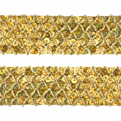 Тесьма с пайетками D16, шир. 35 мм/уп. 25+/-1 м, цвет золото - купить в Ханты-Мансийске. Цена: 1 281.60 руб.