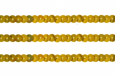 Пайетки "ОмТекс" на нитях, SILVER SHINING, 6 мм F / упак.91+/-1м, цв. 48 - золото - купить в Ханты-Мансийске. Цена: 356.19 руб.