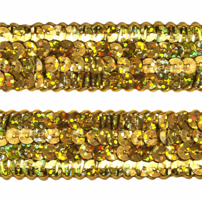 Тесьма с пайетками D16, шир. 20 мм/уп. 25+/-1 м, цвет золото - купить в Ханты-Мансийске. Цена: 778.19 руб.